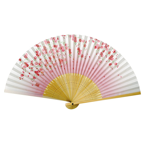 婦人用紙扇子 白竹 しだれ桜