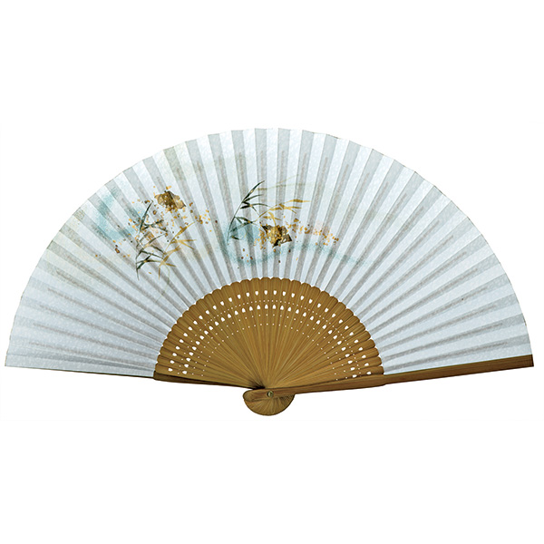 婦人用紙扇子 春雨風 水地葦流水