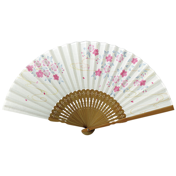 婦人用布扇子 あわいろ和花 桜