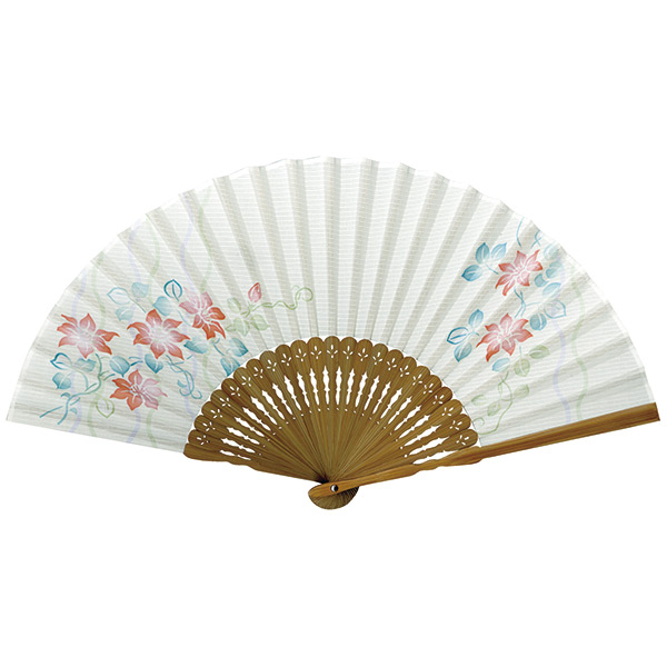 婦人用布扇子 あわいろ和花 鉄線