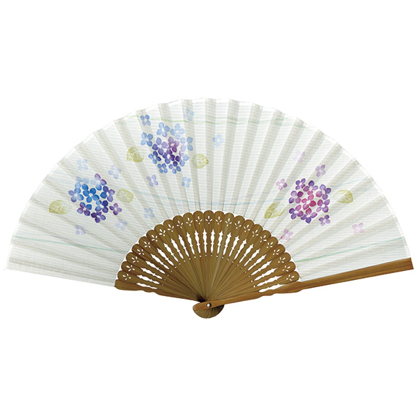 婦人用布扇子 あわいろ和花 紫陽花
