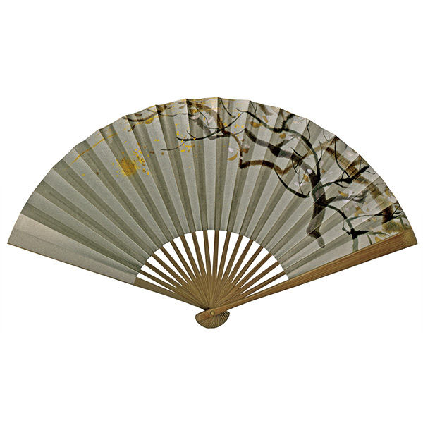 紳士用紙扇子 濃唐木 灰地樹木