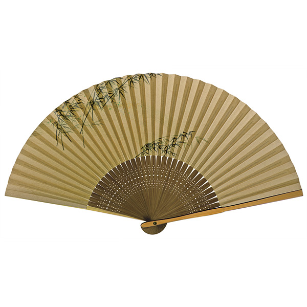 紳士用紙扇子 脇塗 薄茶地竹風