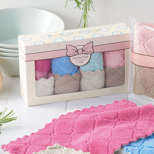 イベント用販促品のリバーシブルカラー キッチンクロス4枚組