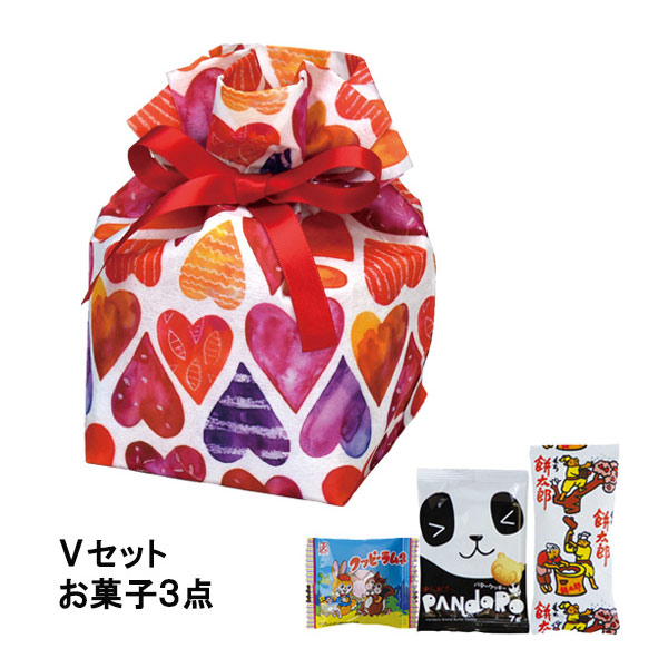 巾着　特小　赤色ハート柄FP　Vセット（駄菓子3点セット）