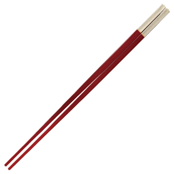 細身錐頭箸 25cm 銀/赤溜