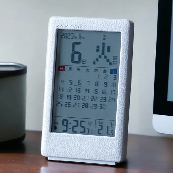 革風デスクカレンダー電波クロック（ホワイト）