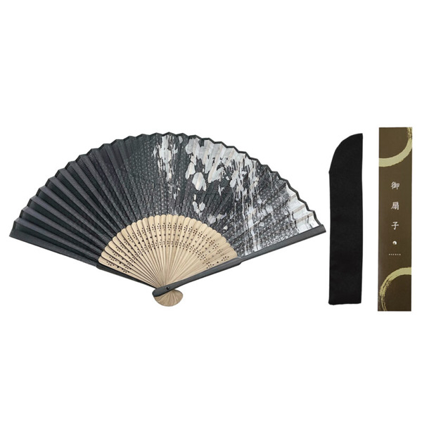 親黒染黒小紋扇子 扇子袋セット