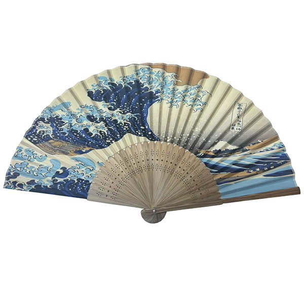紳士用シルク扇子 北斎 波