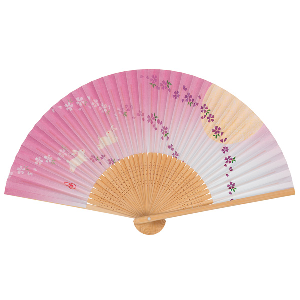 婦人用扇子 白竹中彫 月にうさぎ（香り付）