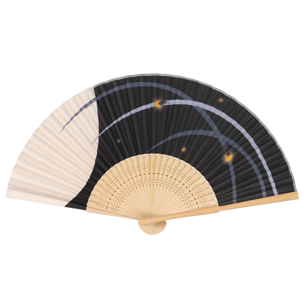 抗菌紙扇子 白竹中彫 月にホタル