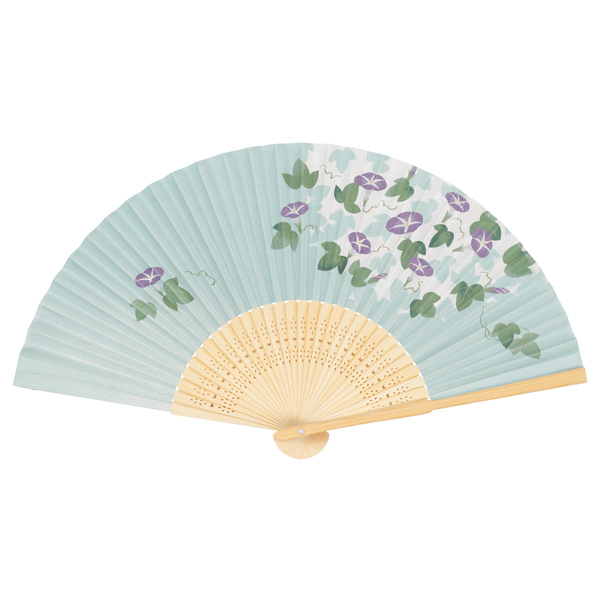 抗菌紙扇子 白竹中彫 朝顔