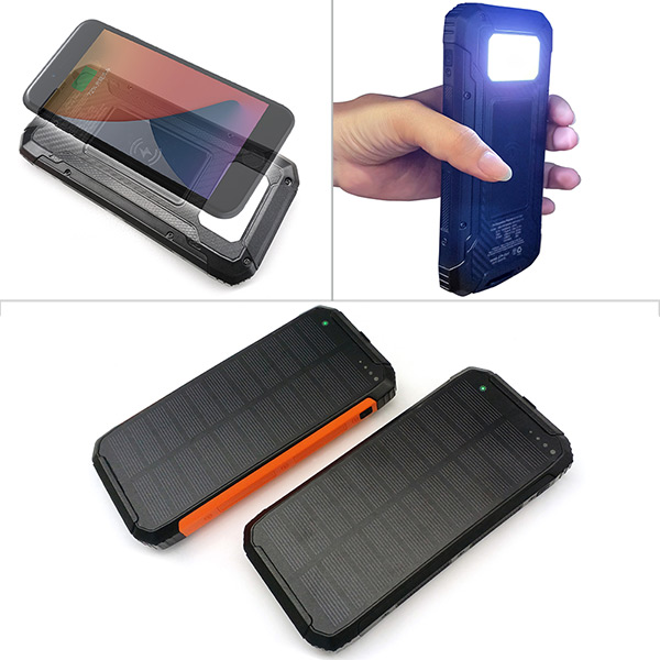 ポータブルモバイルソーラーバッテリー 10000mAh LED照明付き