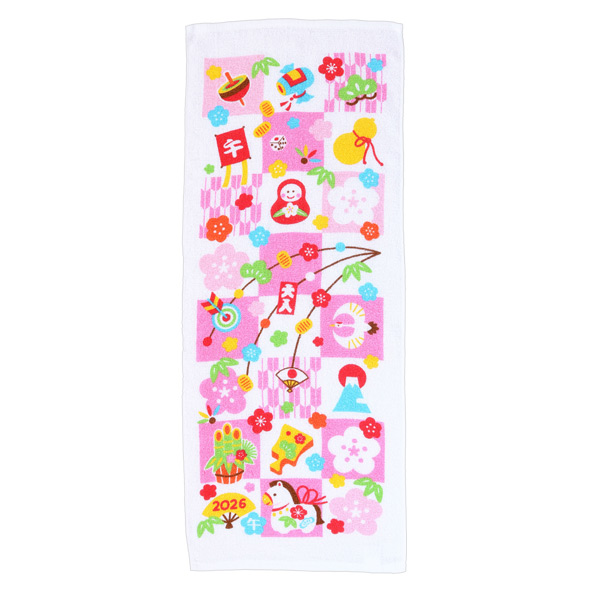 干支タオル 花もち格子
