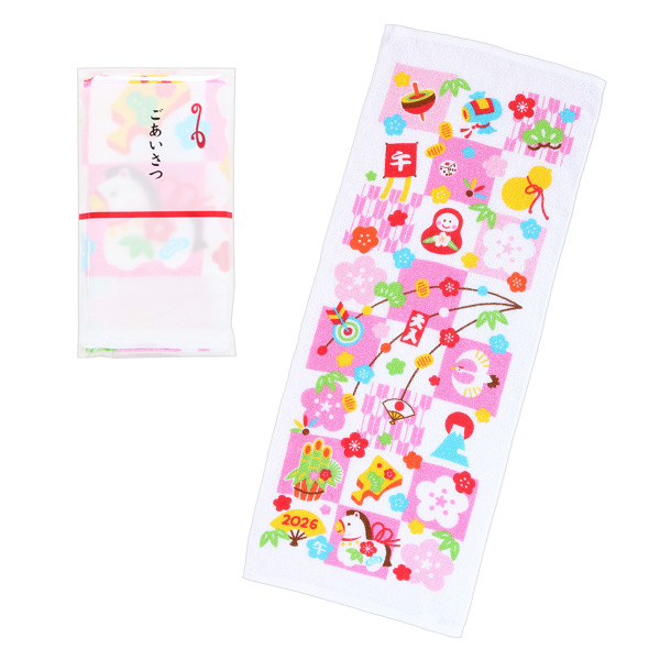 干支タオル 花もち格子（ごあいさつ袋入）