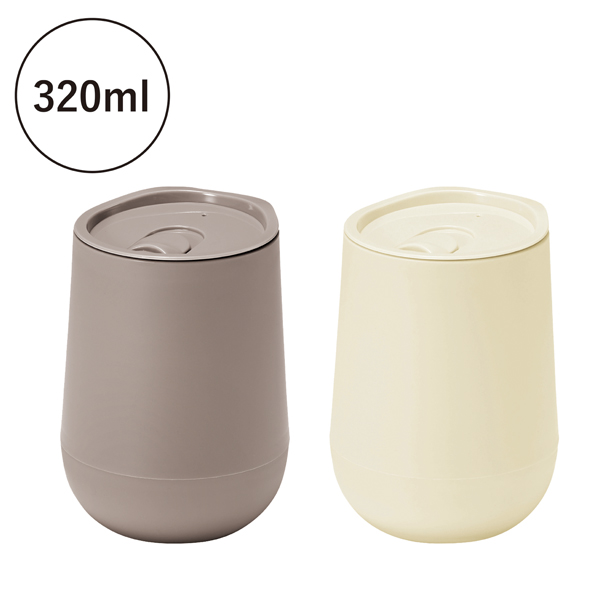 注目ノベルティ 蓋付き二重構造ラウンドタンブラー