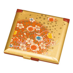 角コンパクトミラー 箔工芸花丸