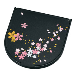 半月コンパクトミラー（黒） 桜さくら