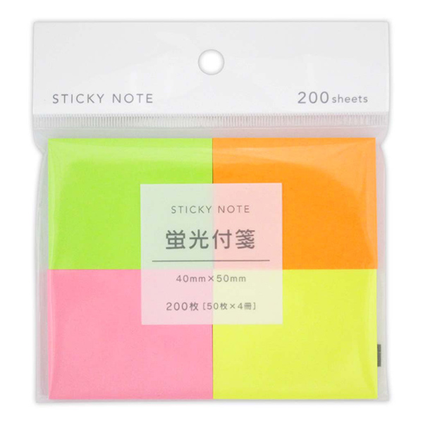 フィットメモ蛍光付箋50枚（4冊入）