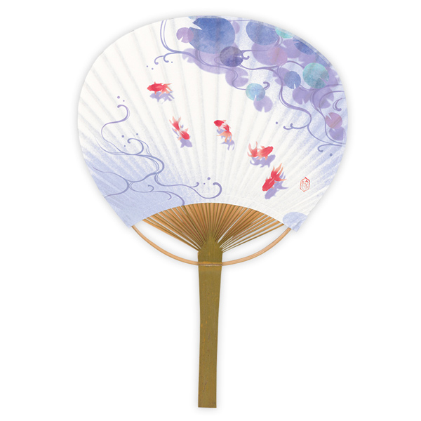 小丸竹うちわ 夢金魚
