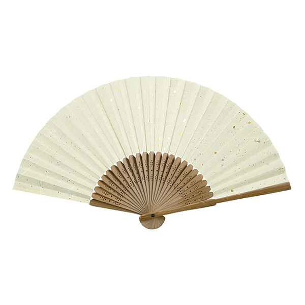 彩り和紙扇子 唐木中彫 金小石（茶）