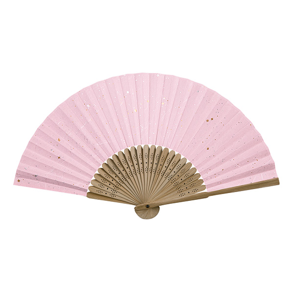 彩り和紙扇子 唐木中彫 金小石（ピンク）