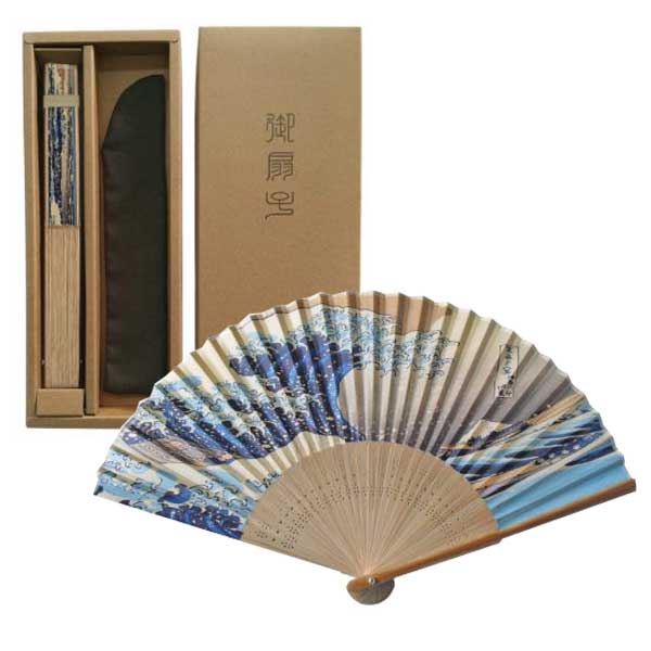 唐木中彫 北斎浪裏扇子 扇子袋セット