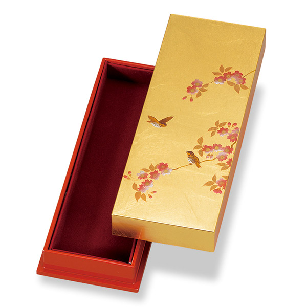 ペンBOX 箔工芸花鳥