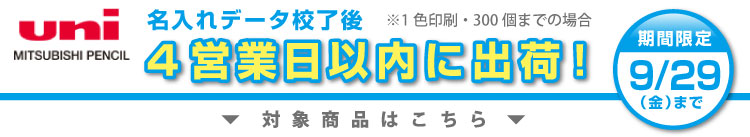 1色印刷・300個までなら名入れデータ校了後4営業日以内に出荷します!
